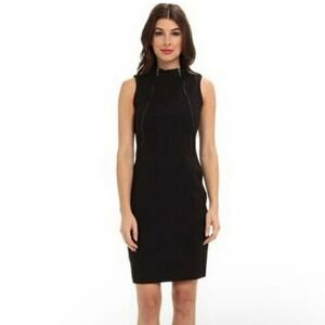 Calvin Klein Womens Sheath Double Zip Mock Neck Black Dress Size 8